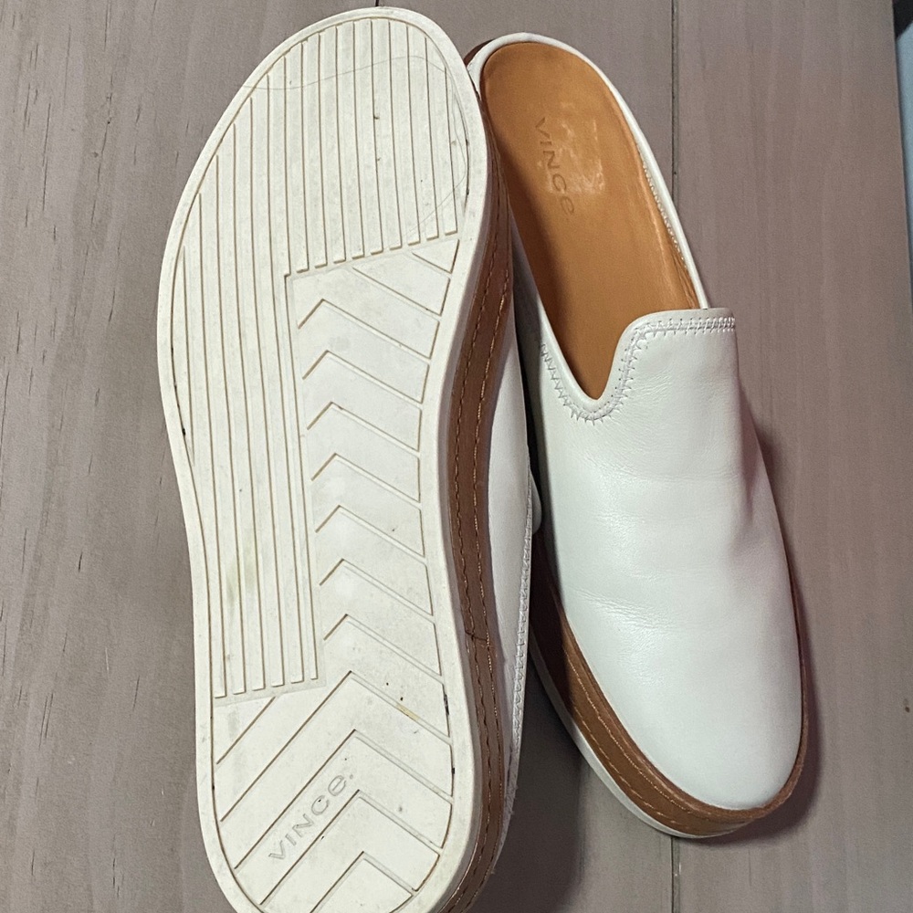 Vince White Leather Slip-On Mules with Tan Insole - Picture 8 of 9
